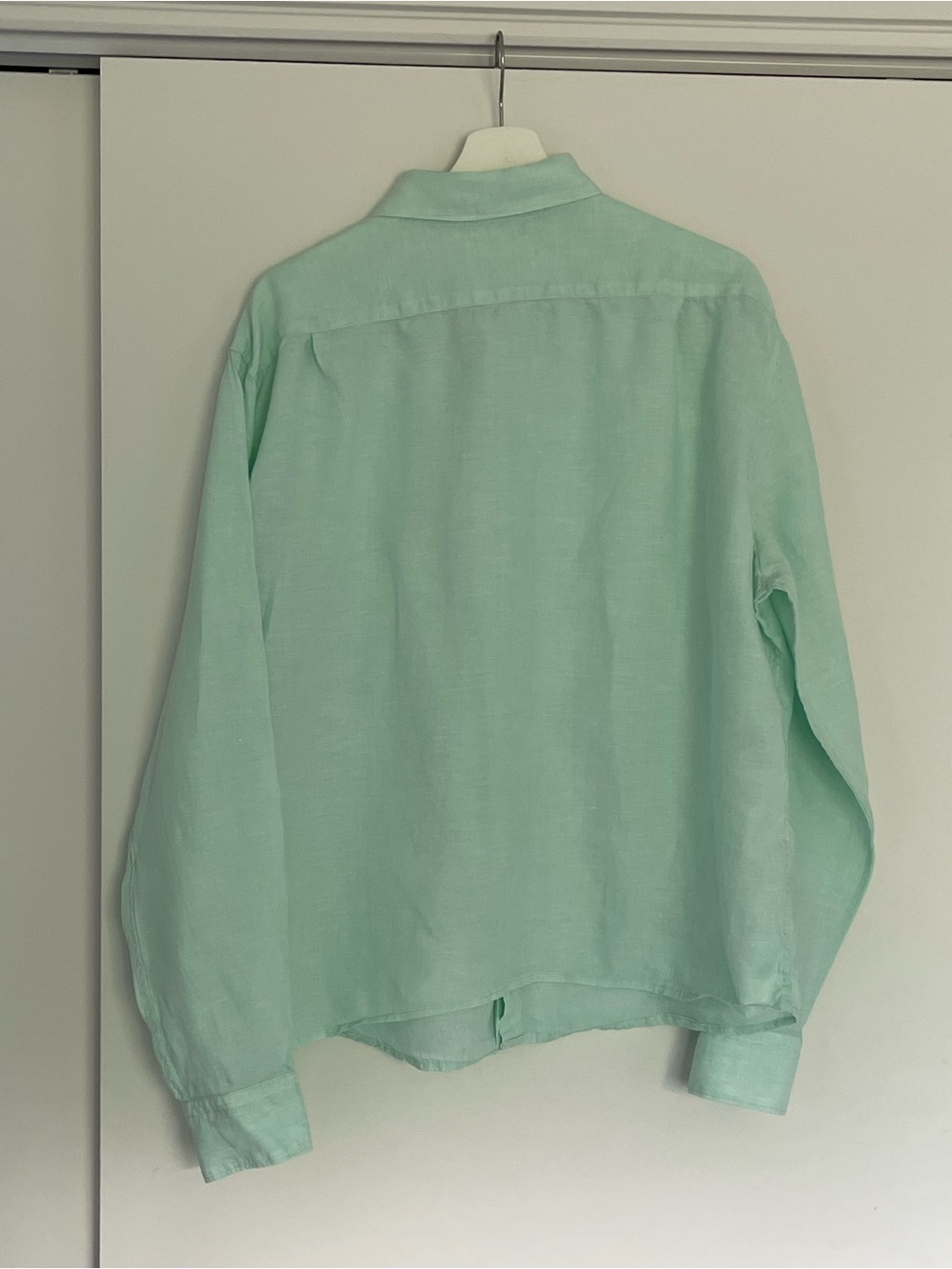 NEW Uniqlo Light Mint Button-Down Long Sleeve Shirt Unisex Short length Casual - Picture 6 of 12